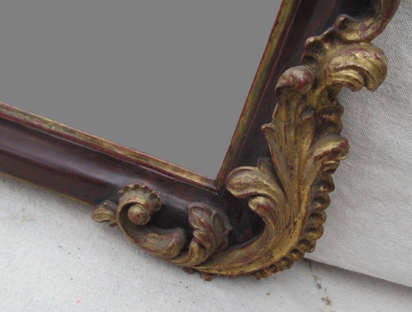 VICTORIAN ROCOCO STYLE ROSEWOOD MIRROR WITH GOLD GILT FLORAL CREST - 62" TALL