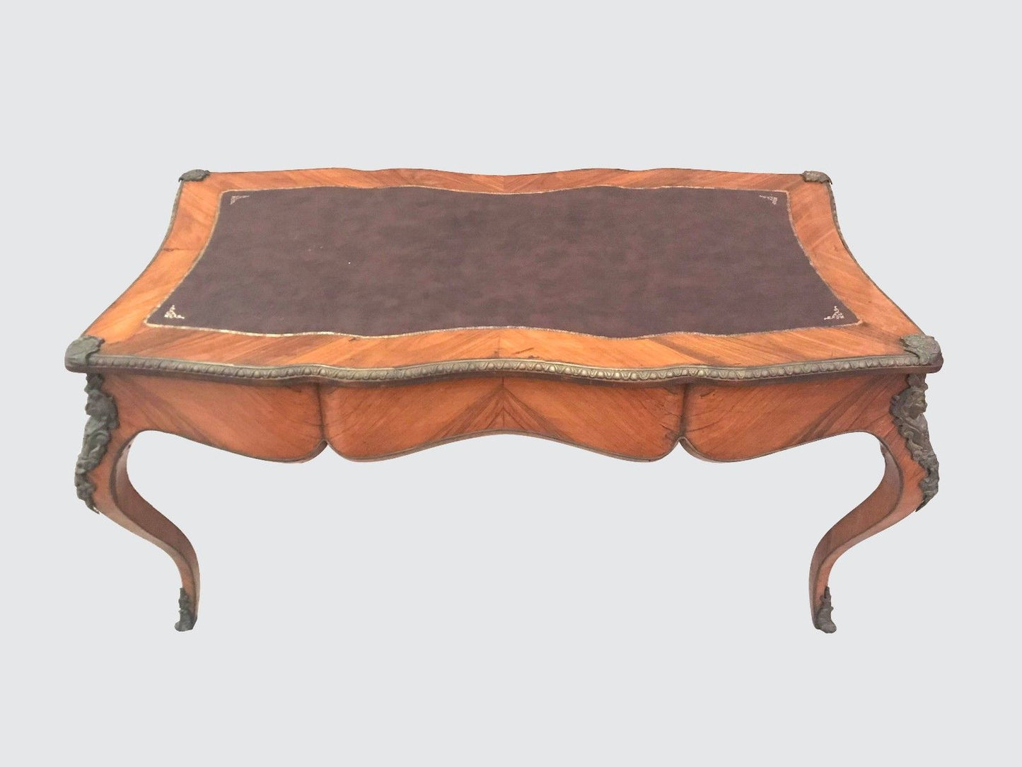FRENCH LOUIS XV STYLED BUREAU PLAT LEATHER TOPPED WRITING DESK