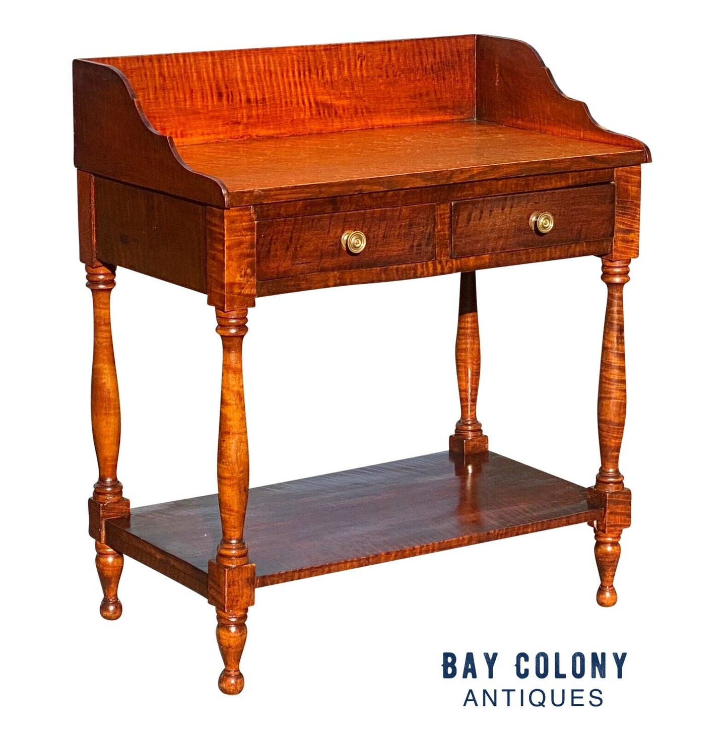 Late 18th Century Antique Sheraton Tiger Maple 2 Drawer Server / Console Table