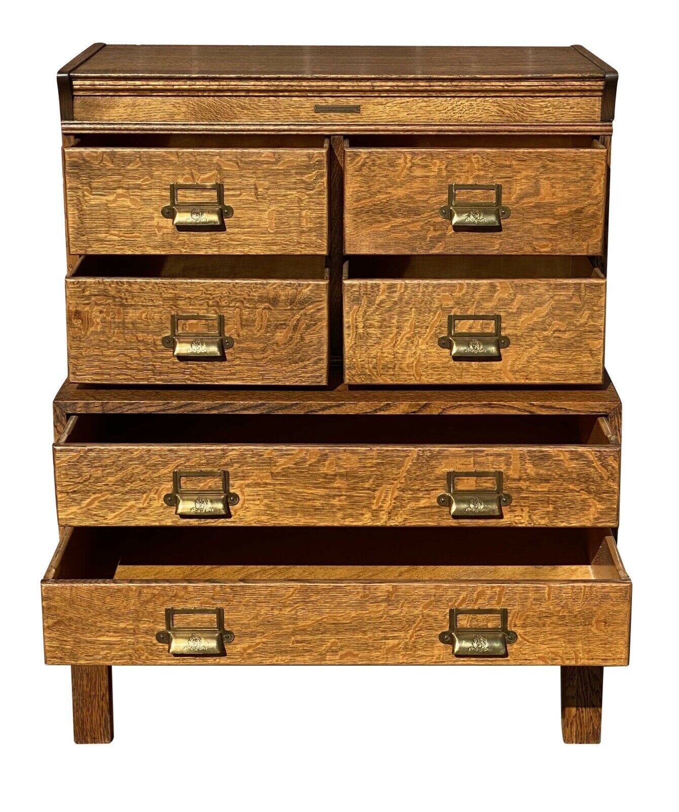 20TH C ANTIQUE ARTS & CRAFTS TIGER OAK FILE CABINET ~ OFFICE SPECIALTY MFG CO