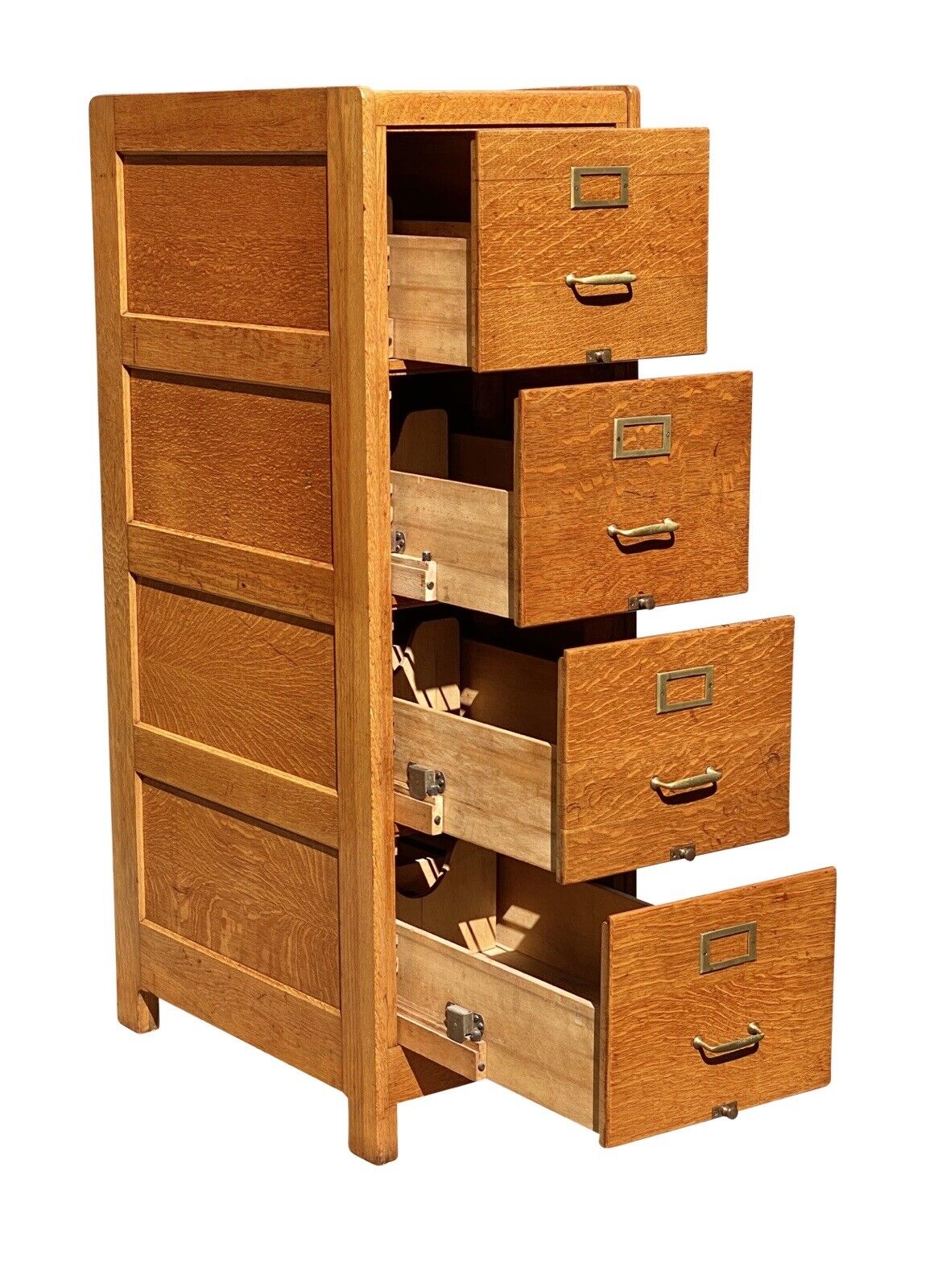 20th C Antique Arts & Crafts Tiger Oak 4 Drawer File Cabinet