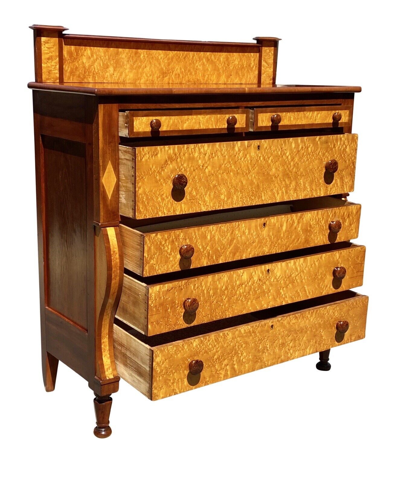 19th C Antique Vermont Federal Period Birds Eye Maple Dresser / Chest of Drawers