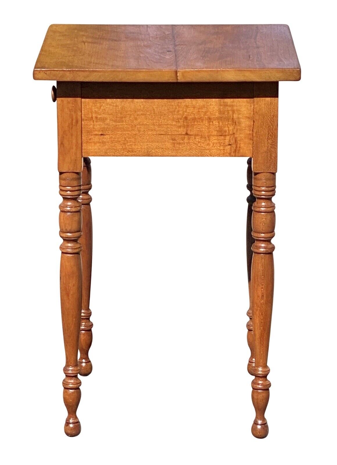 19th C Antique Sheraton Cherry & Tiger Maple Worktable / Nightstand