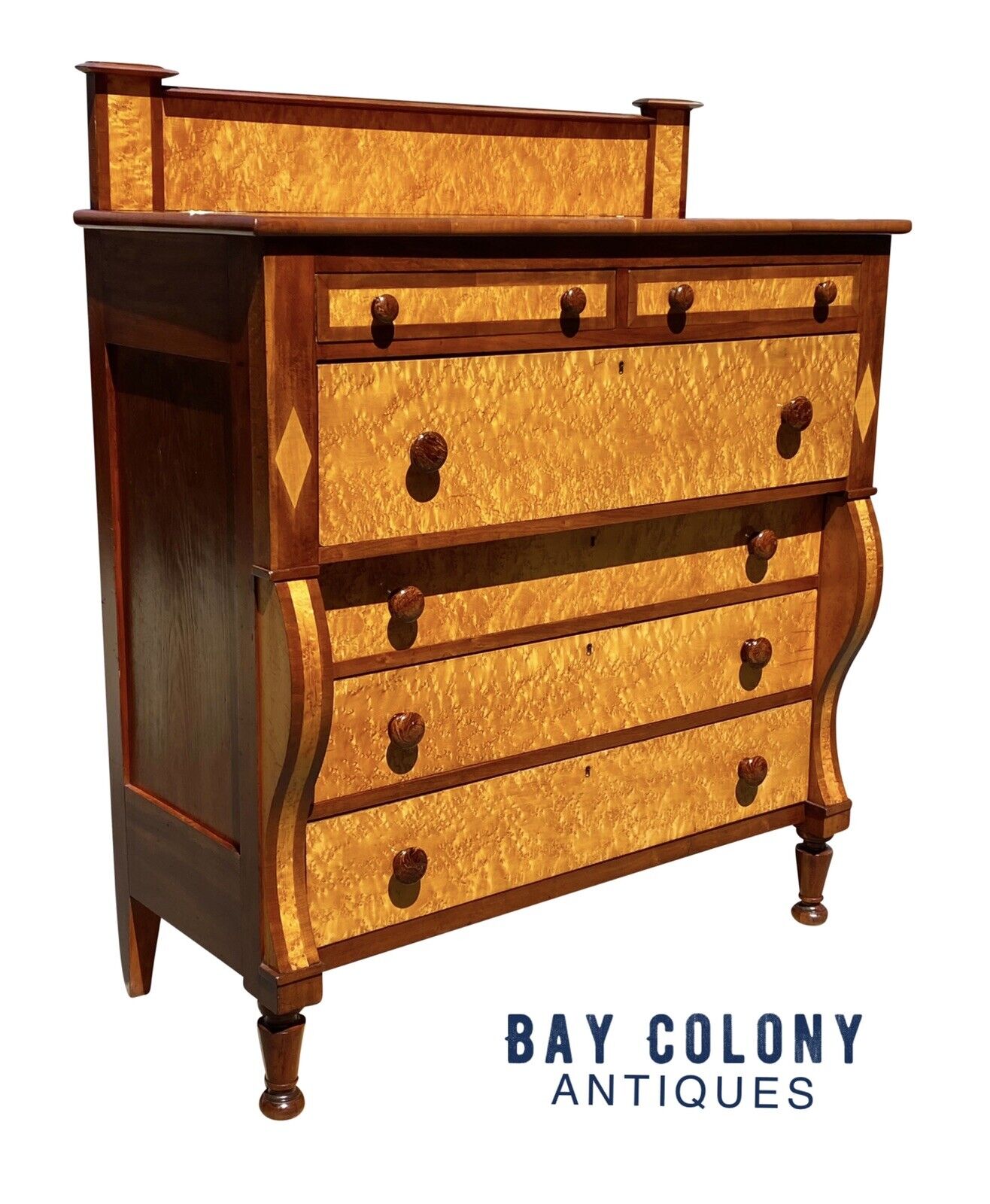 19th C Antique Vermont Federal Period Birds Eye Maple Dresser / Chest of Drawers