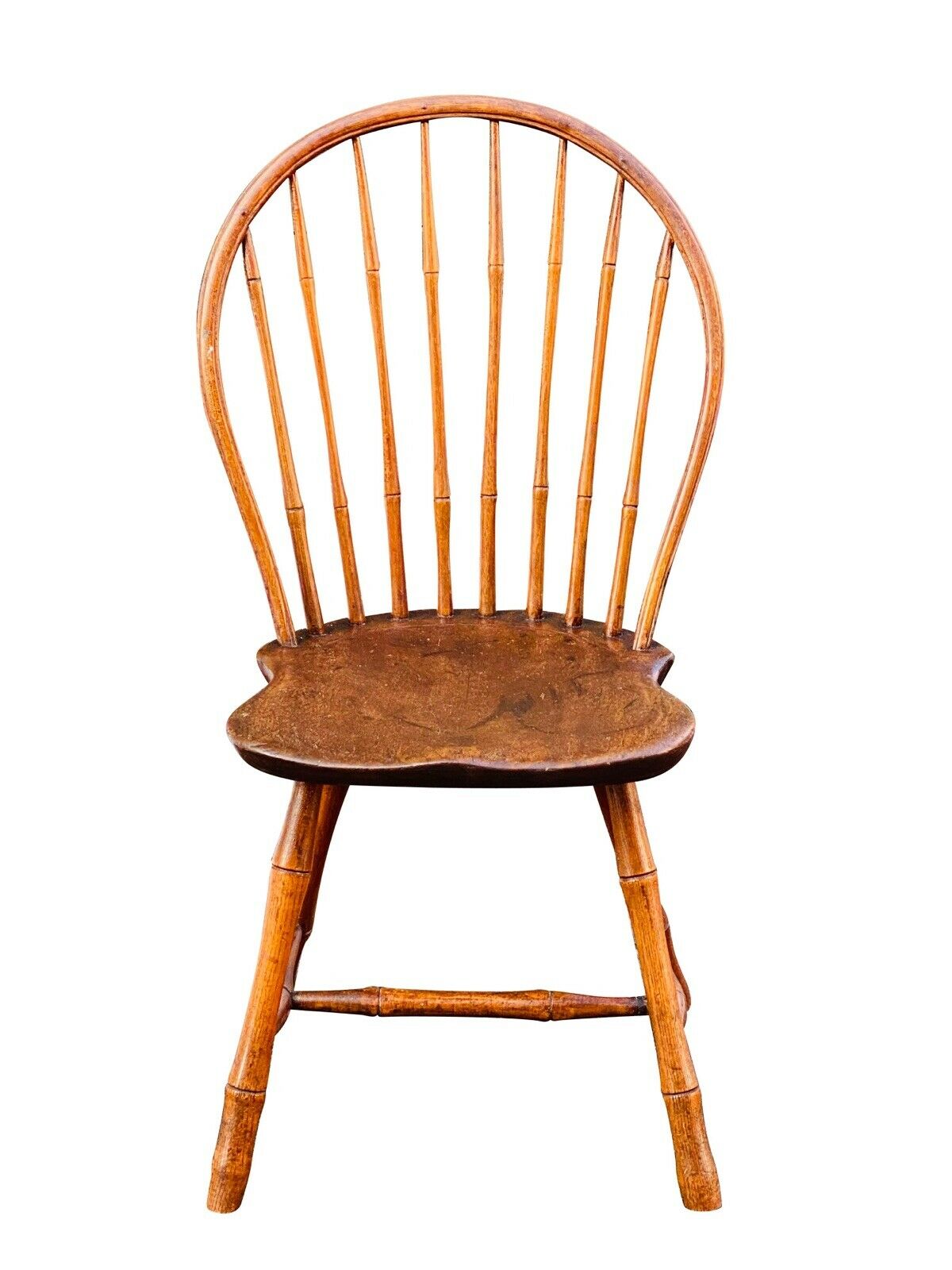 18TH C ANTIQUE NEW ENGLAND BAMBOO CARVED SACK BACK WINDSOR CHAIR