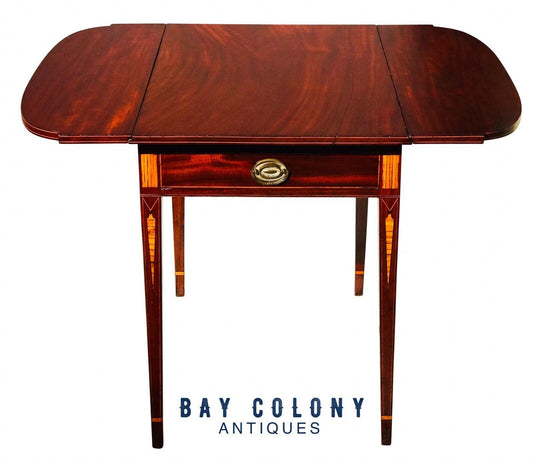 19TH C ANTIQUE PELATIAH BLISS MAHOGANY HEPPLEWHITE DROP LEAF PEMBROKE TABLE