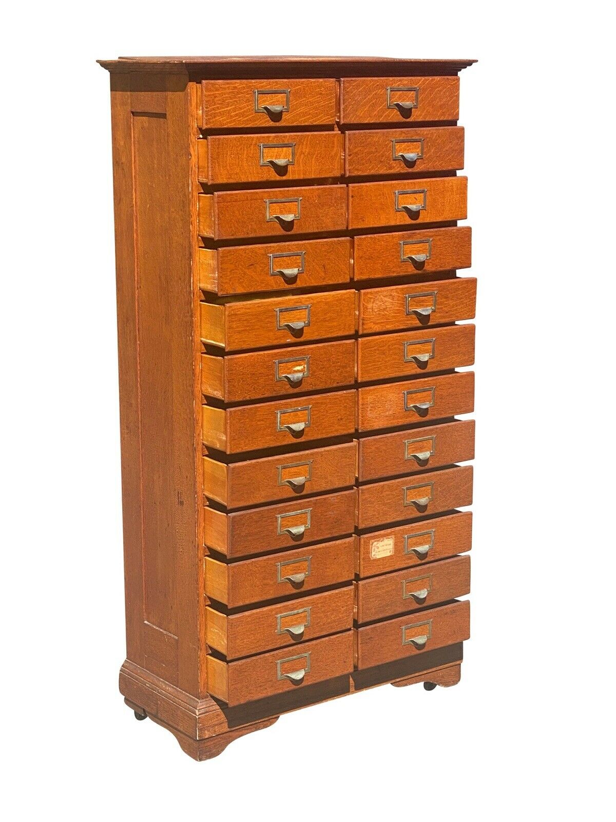 20TH C ANTIQUE ARTS & CRAFTS TIGER OAK E.H STAFFORD 24 DRAWER FILE CABINET