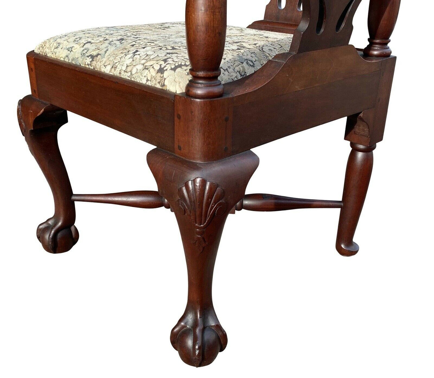 19th C Antique Chippendale Mahogany Roundabout / Corner Chair ~ Ball & Claw Feet