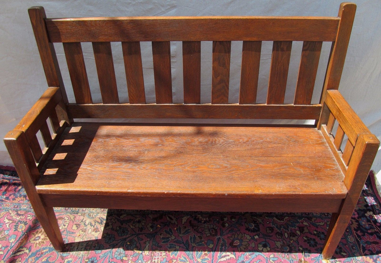 ANTIQUE ARTS & CRAFTS MISSION OAK BENCH