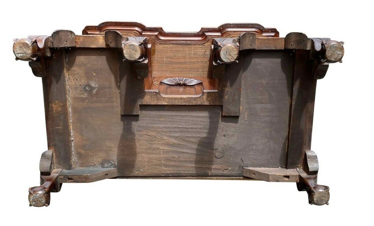 18th C Antique Chippendale Mahogany Shell Carved Knee Hole Desk / Dressing Table
