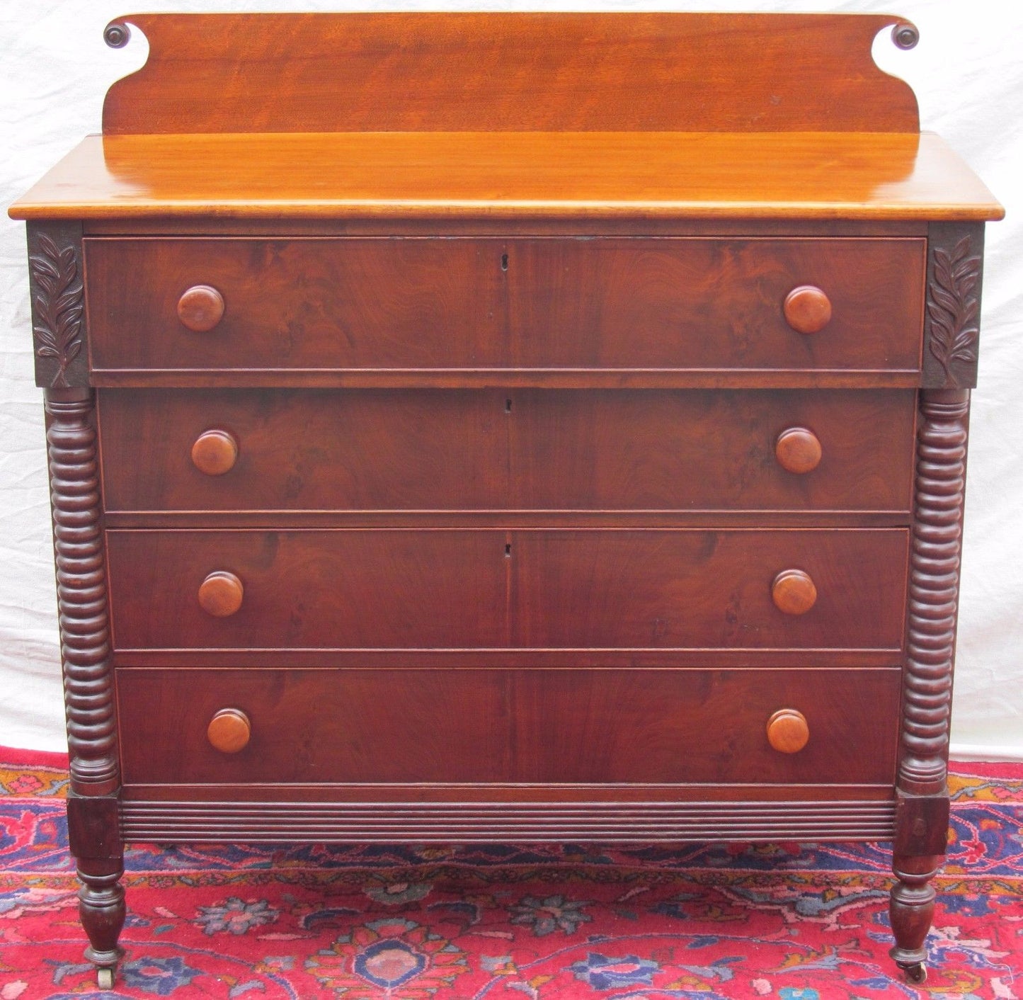CIRCA 1815'S PORTSMOUTH NH FLAME BIRCH & MAHOGANY DRESSER-SCHOOL OF S. MCINTIRE
