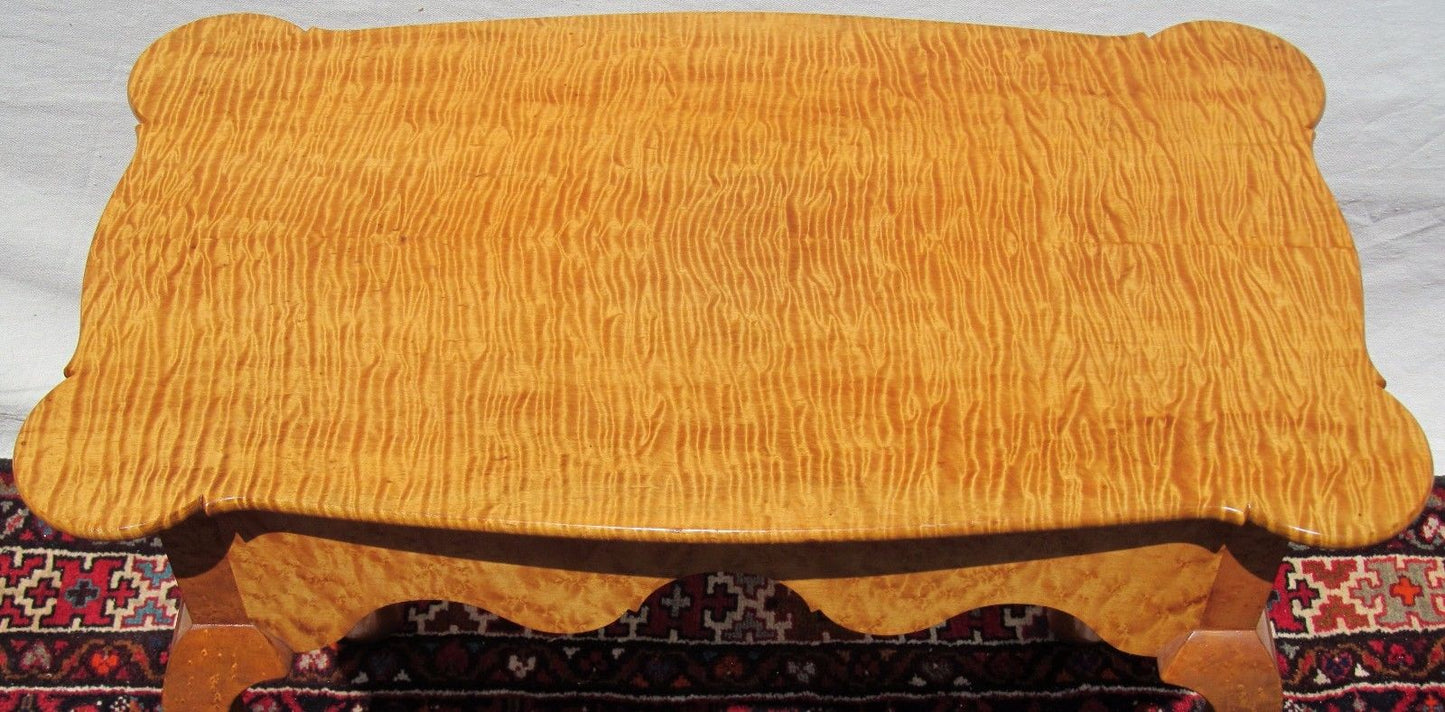 ULTRA HIGH QUALITY SOLID TIGER MAPLE QUEEN ANNE STYLED TEA TABLE ON PAD FEET