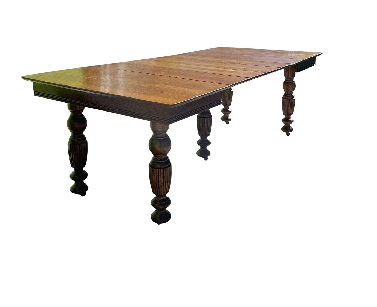 19th C Antique Victorian Oak Dining Table With 5 Leaves - 7.5+ Feet Long