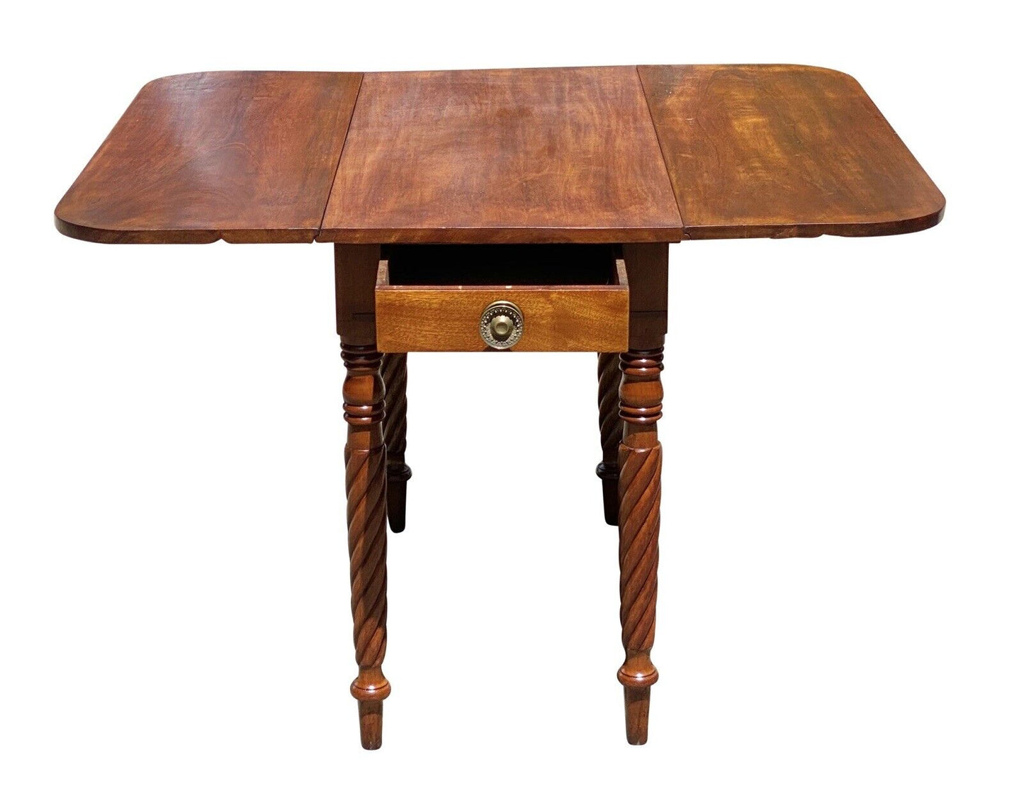 Antique Sheraton Mahogany Drop Leaf Dining Table with Rope Carved Legs