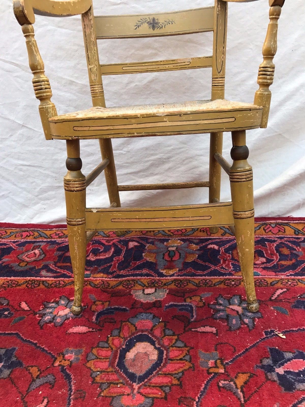 SET OF SIX ANTIQUE SHERATON FANCY CHAIRS IN OLD MUSTARD PAINT