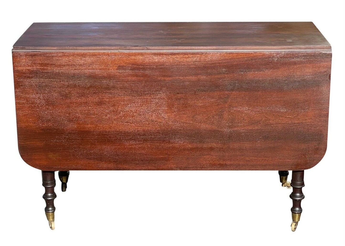 19th C Antique Sheraton Boston Mahogany Drop Leaf Dining Table