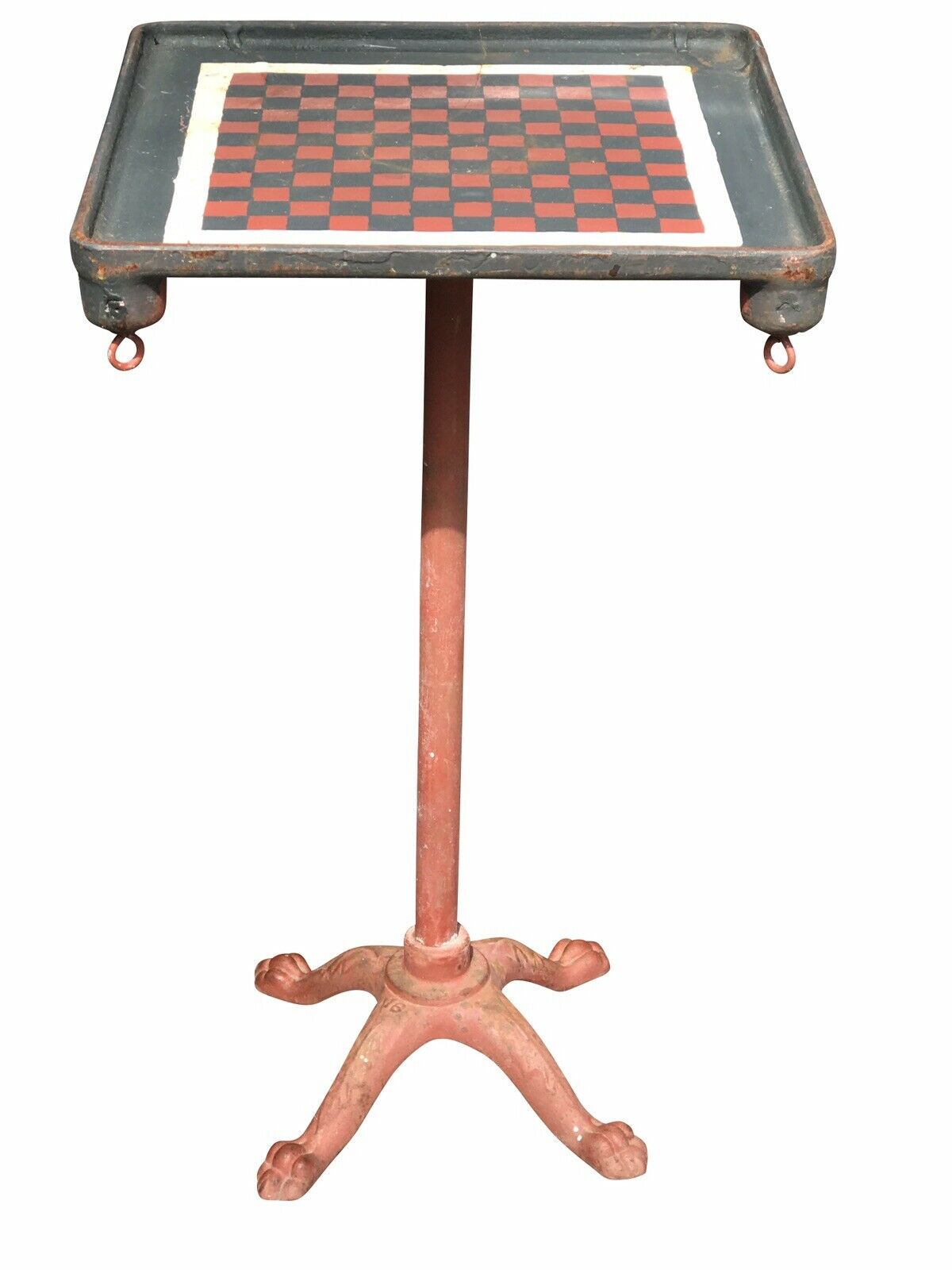 19TH C ANTIQUE VICTORIAN CAST IRON CHECKERBOARD TOP GAME TABLE
