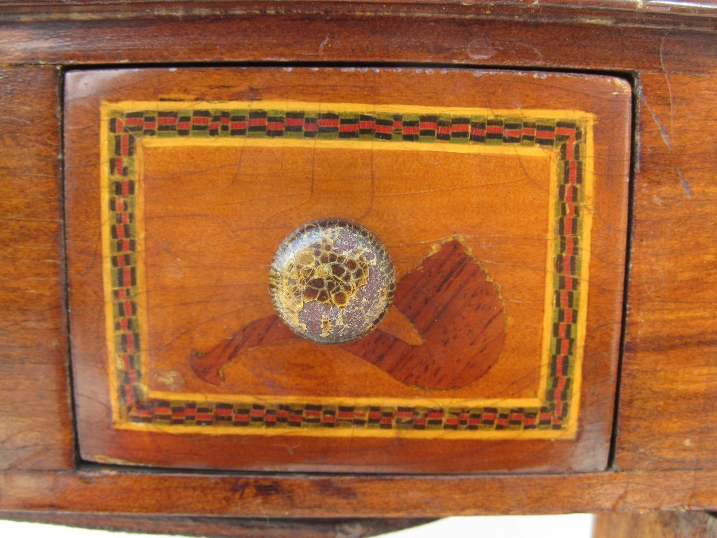 EXCEPTIONAL ANTIQUE FOLK ART INLAID SMOKING STAND WITH MATCHED INLAID HUMIDOR
