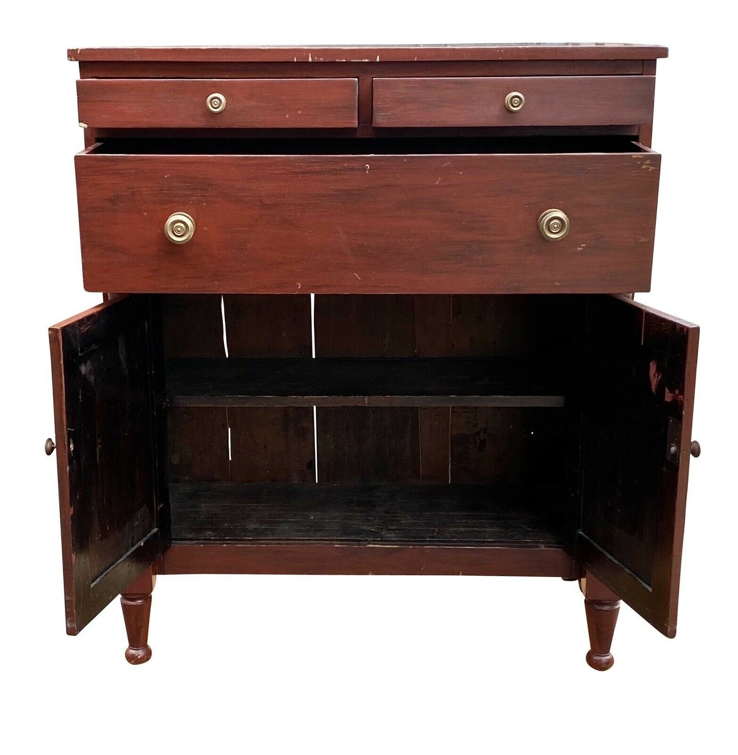 19th C Antique Country Primitive Grain Painted Jelly Cupboard / Kitchen Cabinet