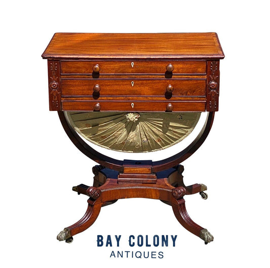 19th C Antique Federal New York Duncan Phyfe Mahogany Sewing Stand / Work Table