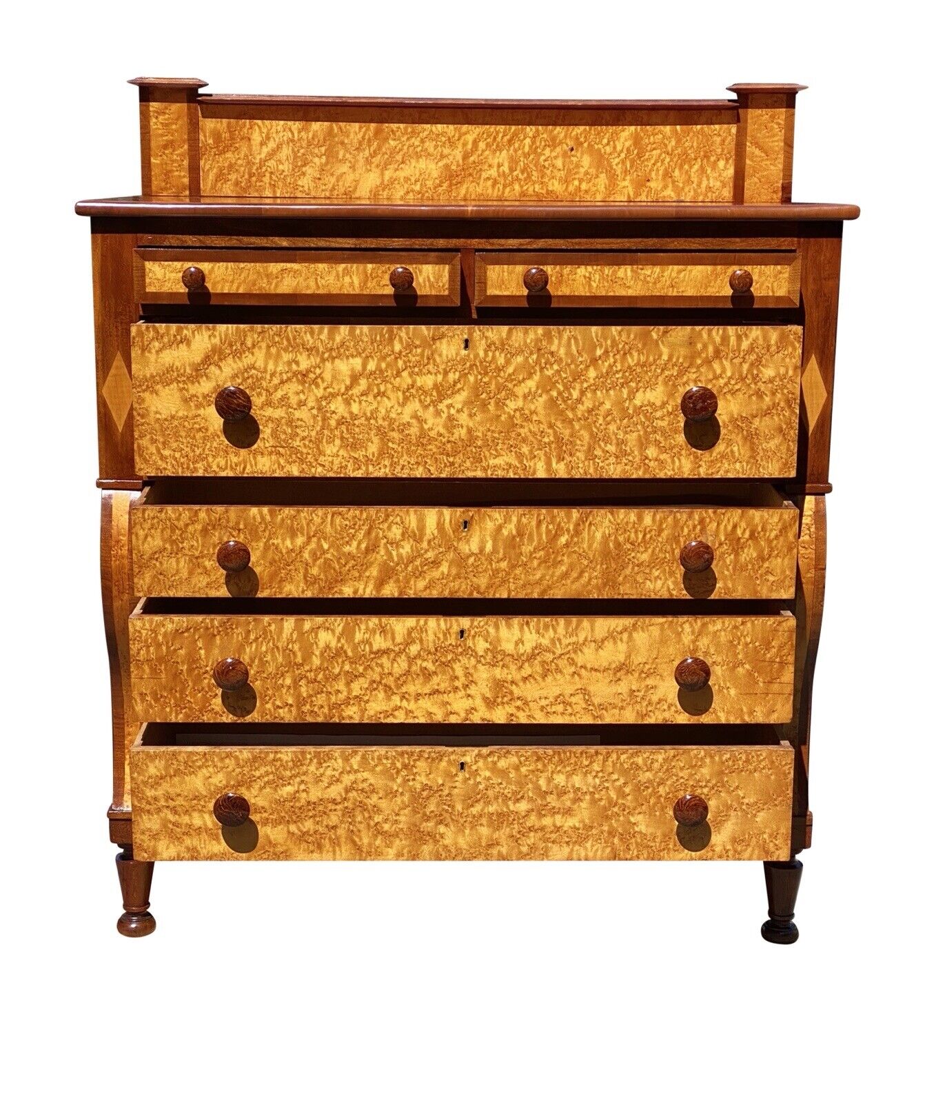 19th C Antique Vermont Federal Period Birds Eye Maple Dresser / Chest of Drawers