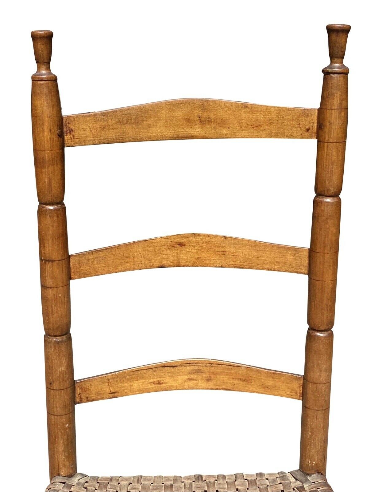18th C Antique Queen Anne Maple & Ash Ladderback Chair W/ Splint Seat