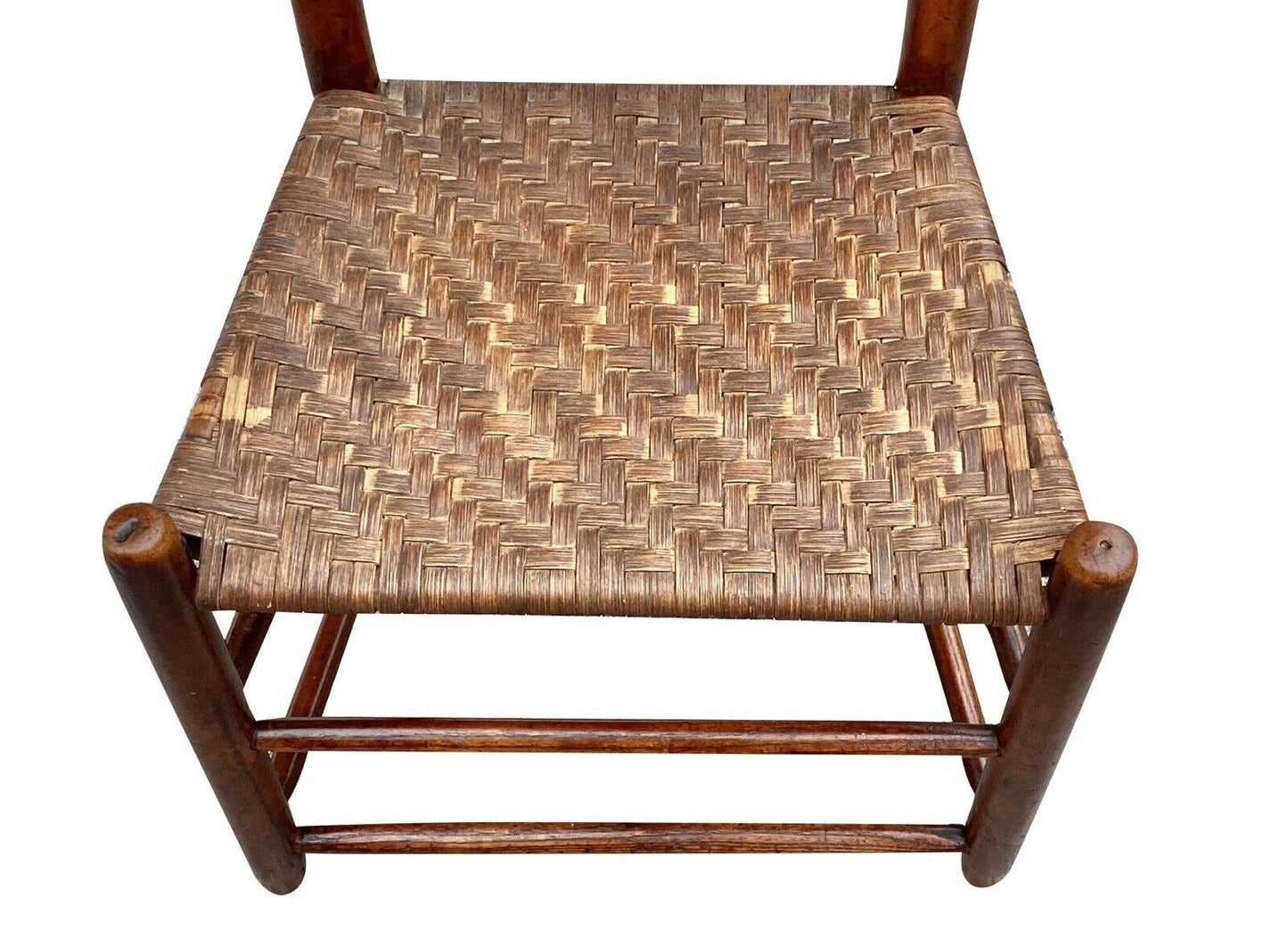 18th C Antique Queen Anne Country Primitive Ladder Back Chair W/ Splint Seat