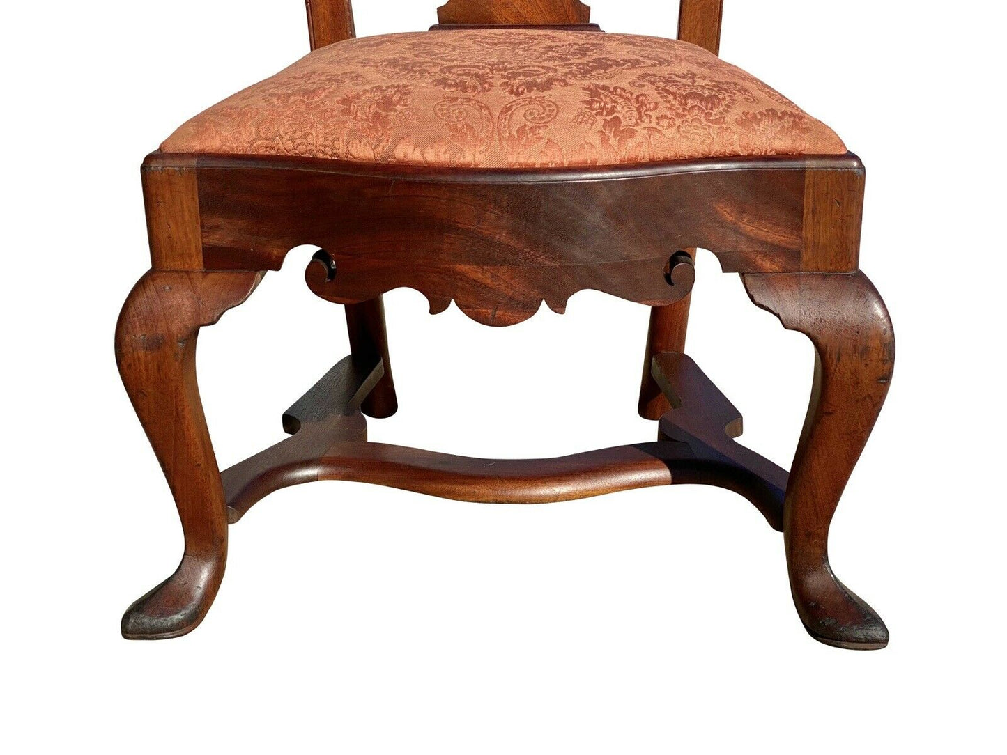 20th C Queen Anne Antique Style Boston Mahogany Side Chair W/ Flat Stretchers