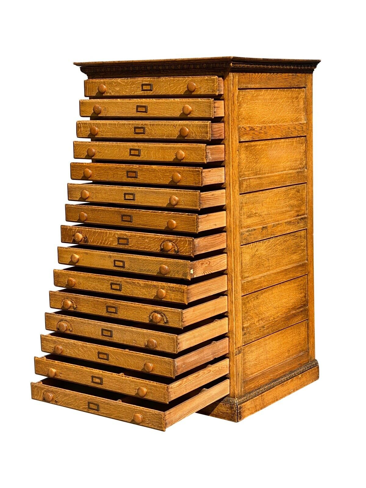 19TH C ANTIQUE INDUSTRIAL VICTORIAN OAK TYPE MAKERS / VERTICAL MAP FILE CABINET