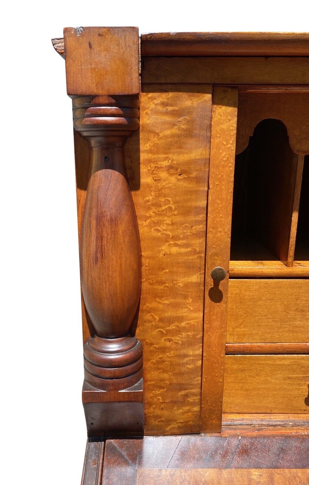 Antique Sheraton Birds Eye Maple & Cherry Vermont Tambour Secretary Desk