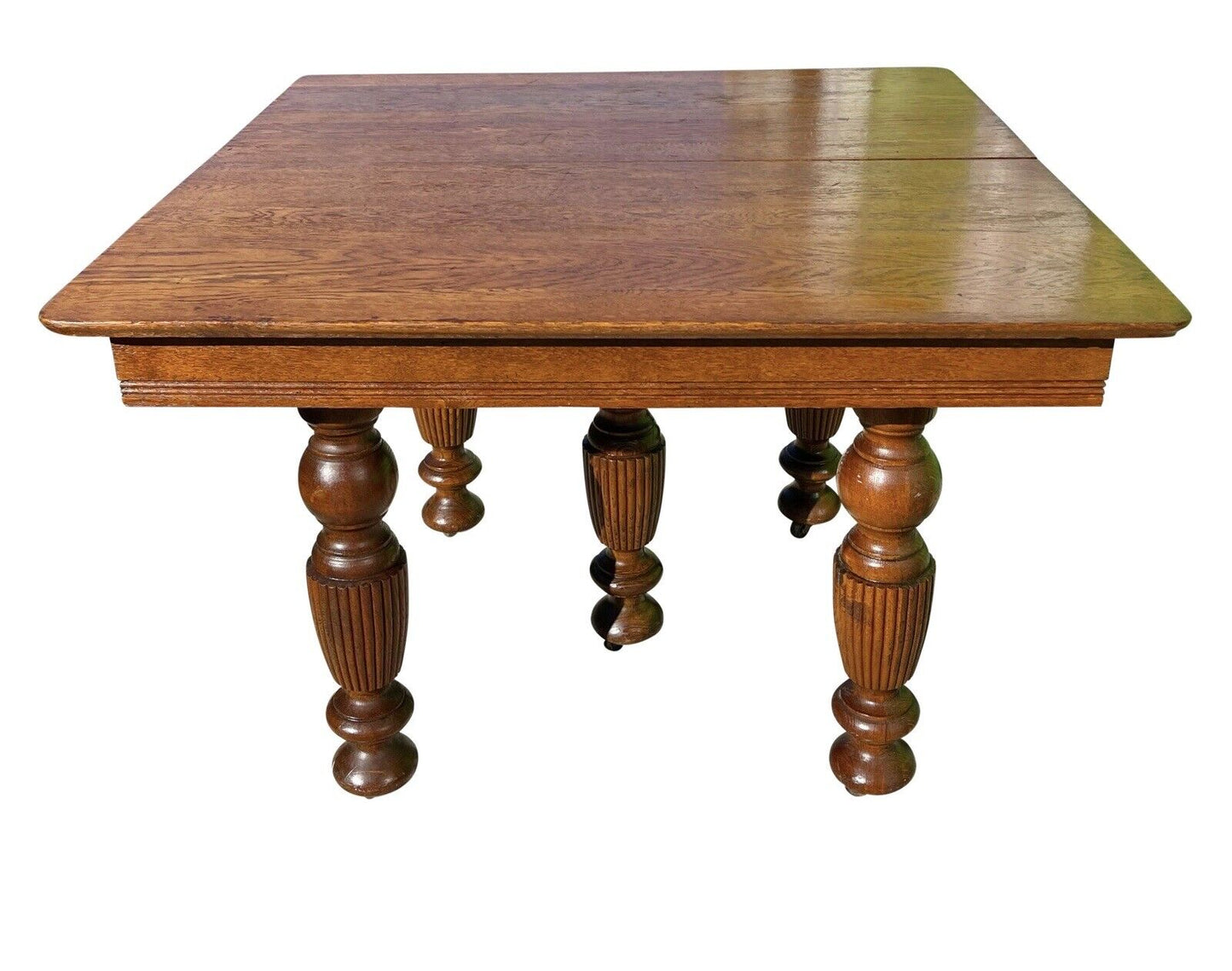 19th C Antique Victorian Oak Dining Table With 5 Leaves - 7.5+ Feet Long