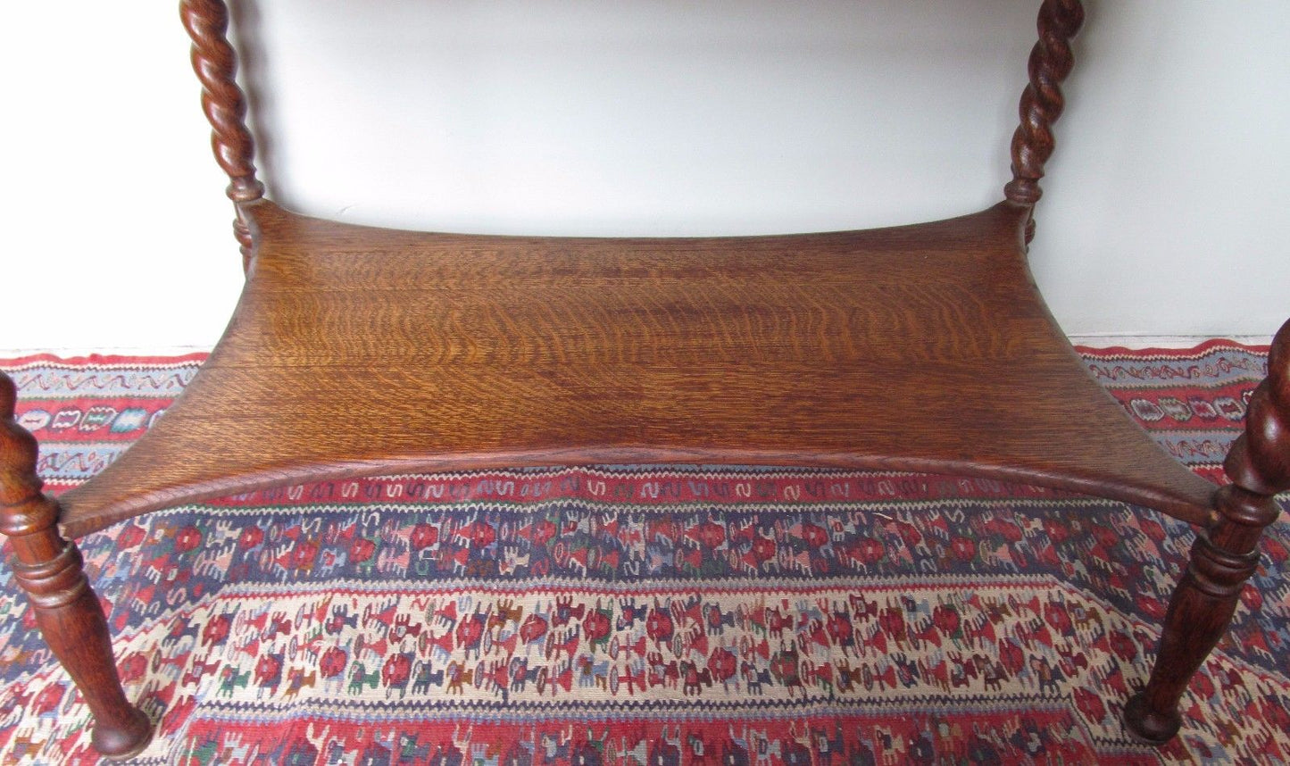 VICTORIAN SOLID TIGER OAK DESK WITH BARLEY TWIST LEGS