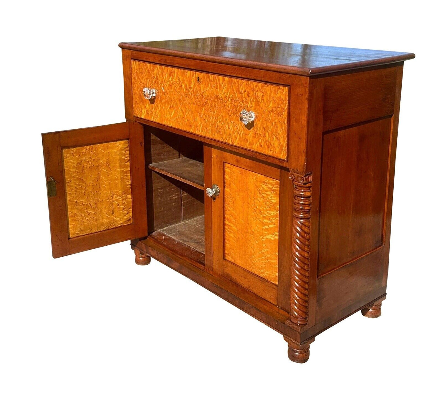 Antique Federal Bird's Eye Maple & Cherry Jelly Cabinet With Rare Butler's Desk