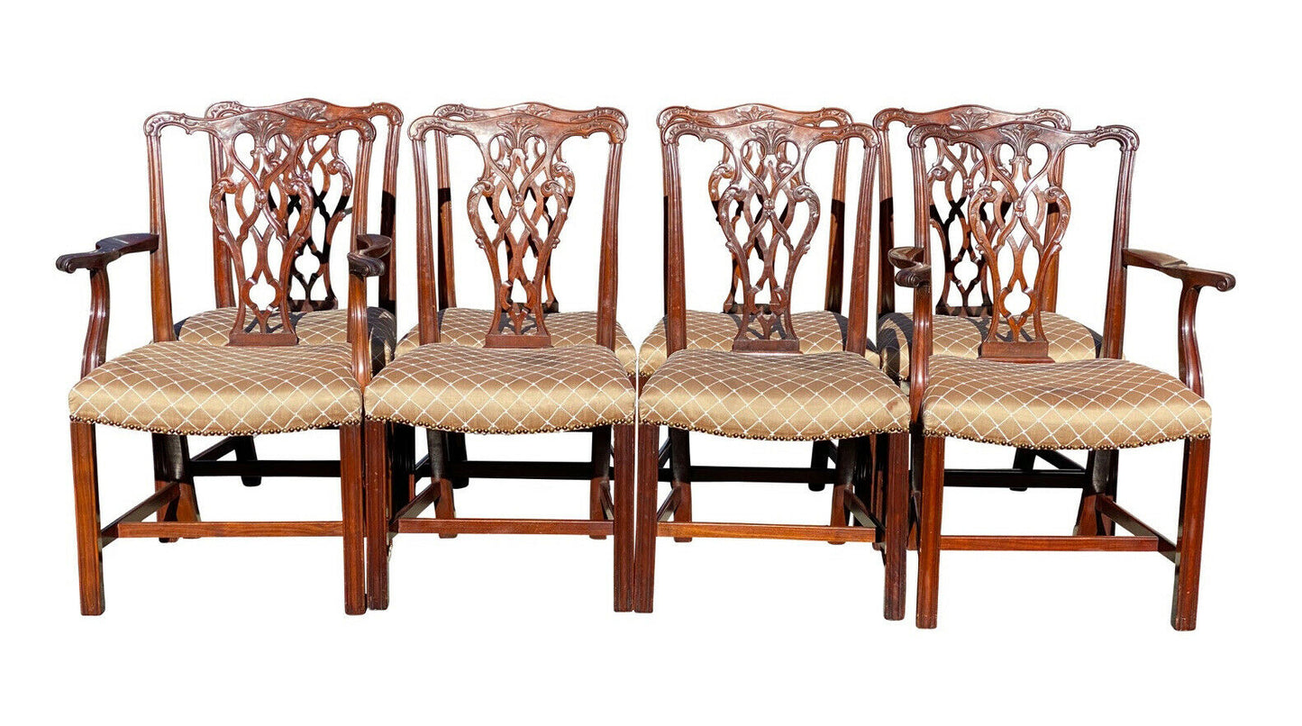20TH C CHIPPENDALE ANTIQUE STYLE SET OF 8 CUSTOM MAHOGANY DINING CHAIRS
