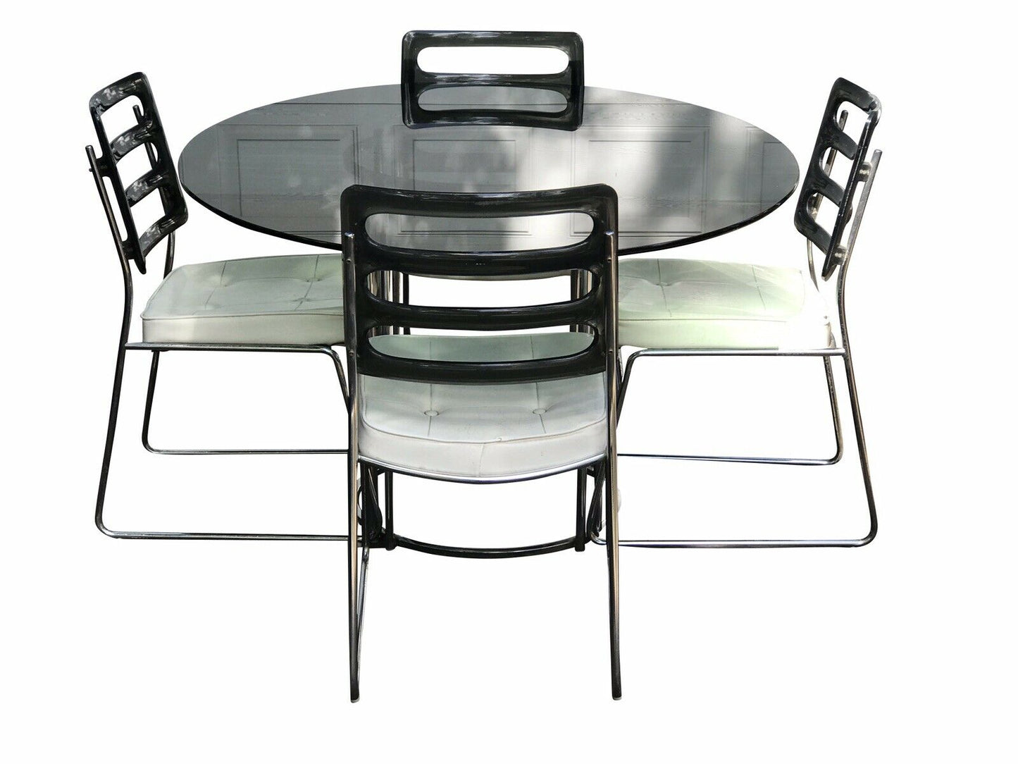 20TH C VINTAGE MID CENTURY MODERN SET OF FOUR SMOKED LUCITE CHROMCRAFT CHAIRS