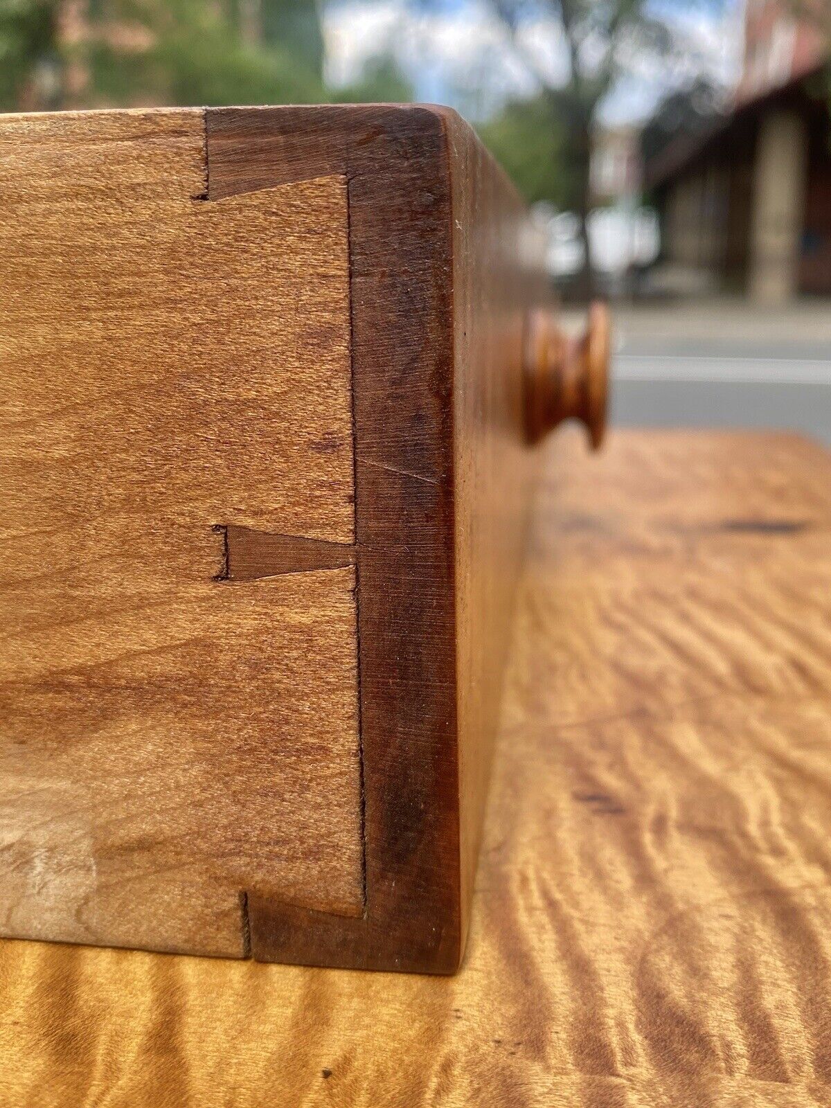 Early 19th Century Antique Federal Tiger Maple New England Work Table Nightstand