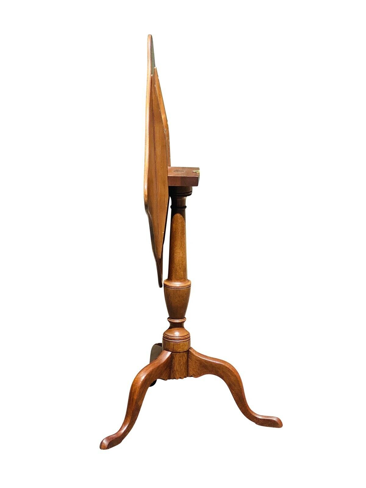 20th C Queen Anne Antique Style Henkel Harris Mahogany Tilt Top Candle Stand