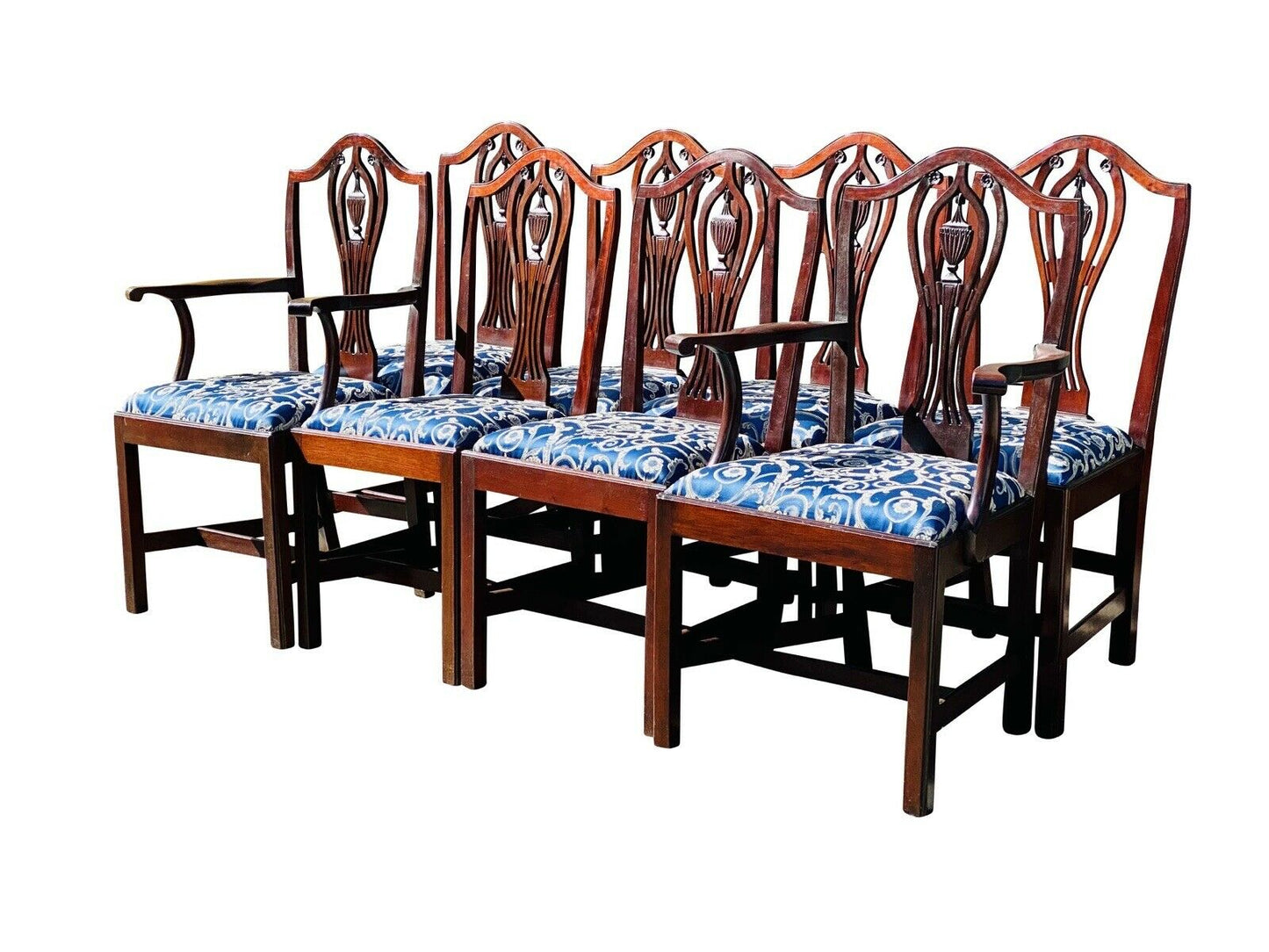 20TH C CHIPPENDALE ANTIQUE STYLE SET OF 8 CHERRY DINING CHAIRS