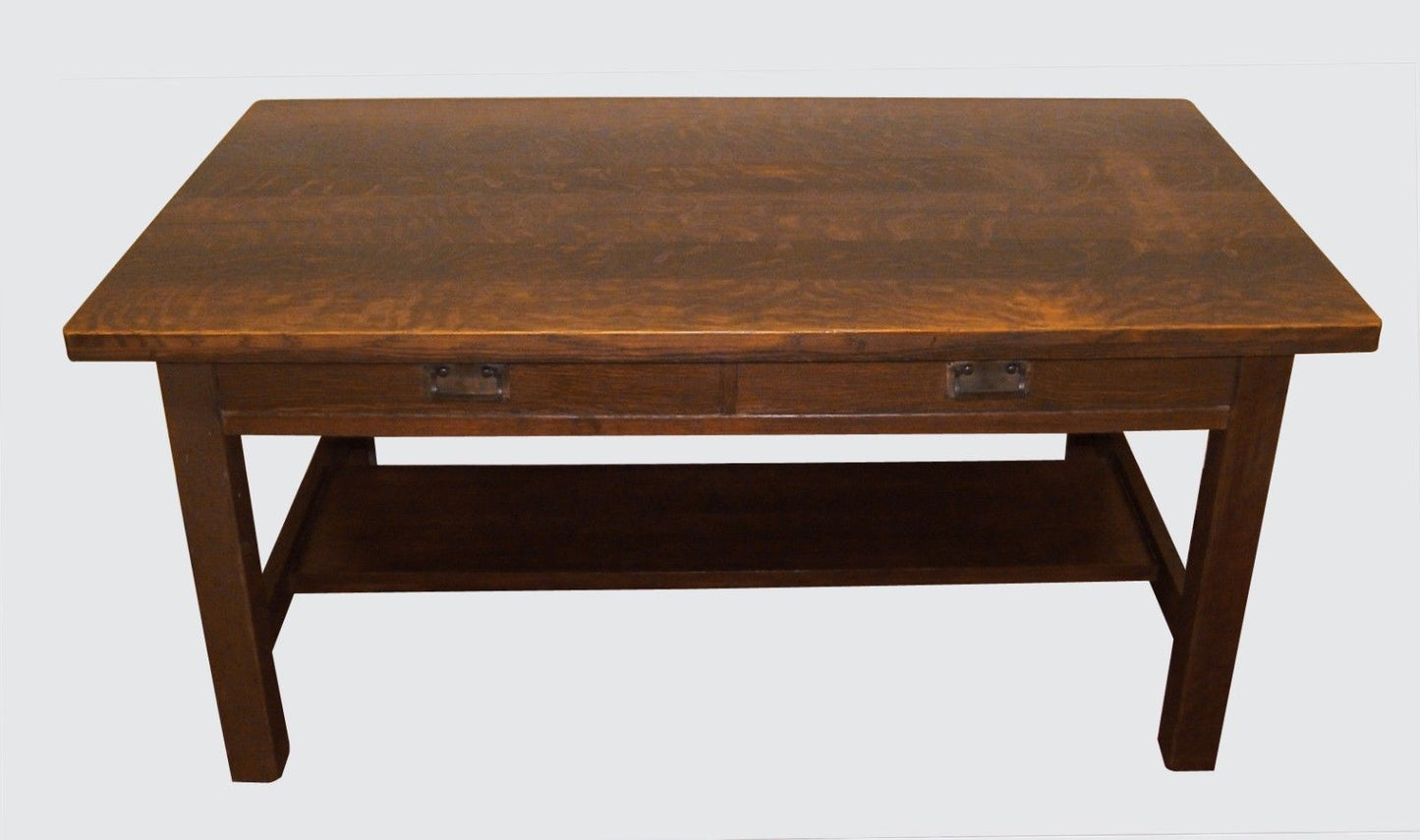 RARE ARTS & CRAFTS MISSION OAK LIBRARY TABLE BY HARDEN -MODEL # 528 & pair of Tiger Maple Chairs