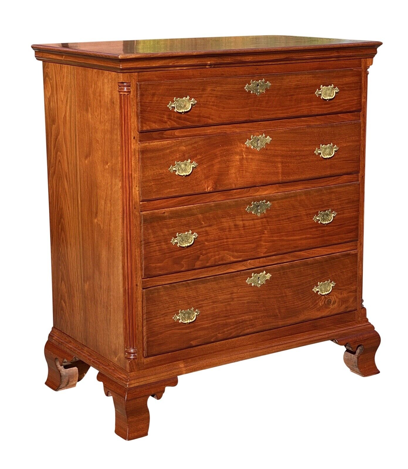 18th C Antique Chippendale Pennsylvania Cherry Bachelor Chest W/ Carved Columns
