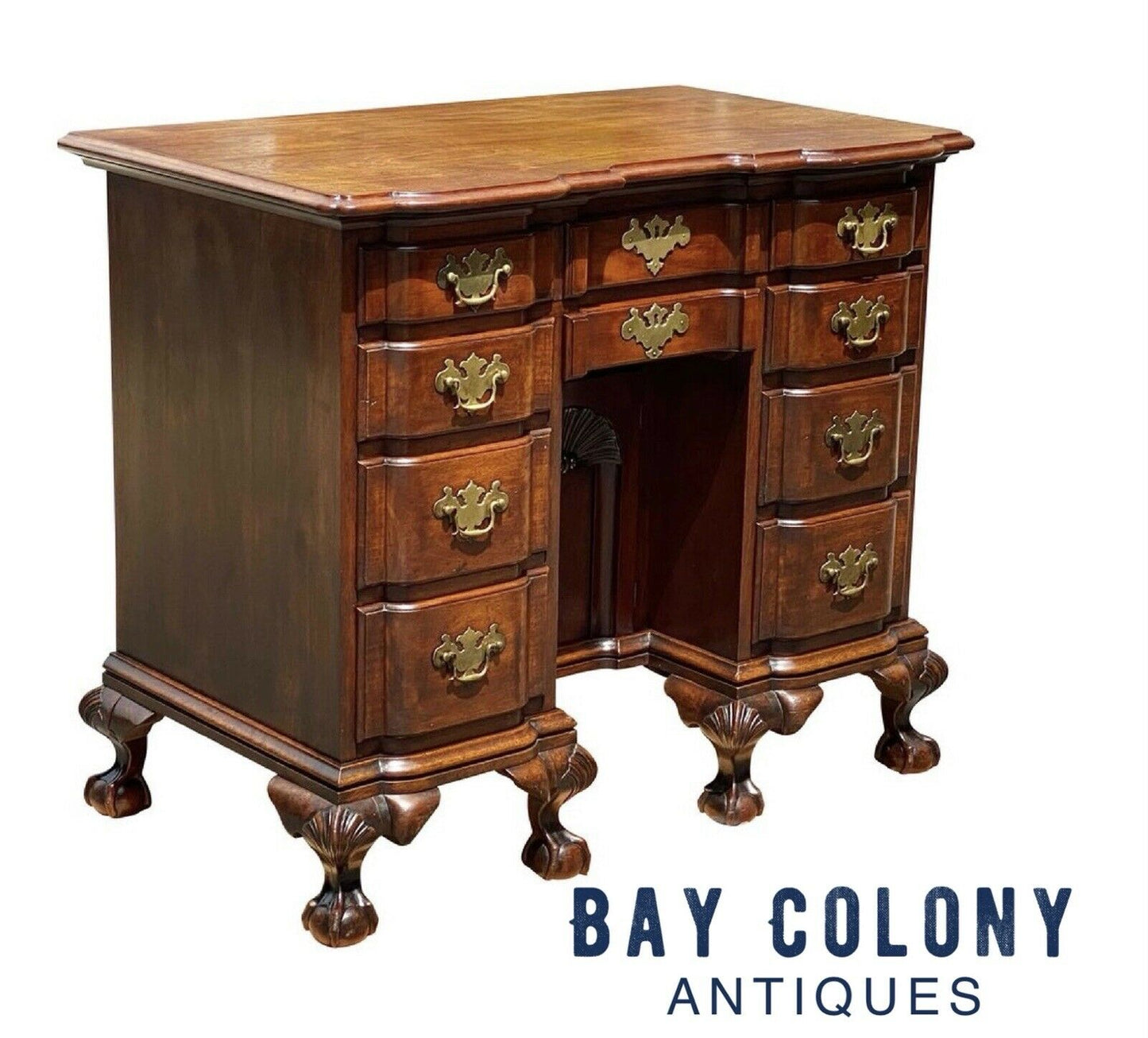 18th C Antique Chippendale Mahogany Shell Carved Knee Hole Desk / Dressing Table