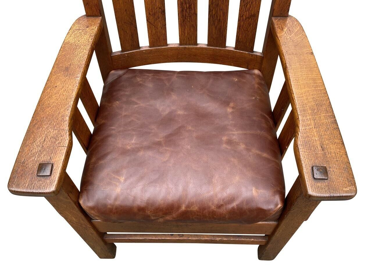 Antique Arts & Crafts / Mission Oak JM Young Arm Chair W/ Leather Seat