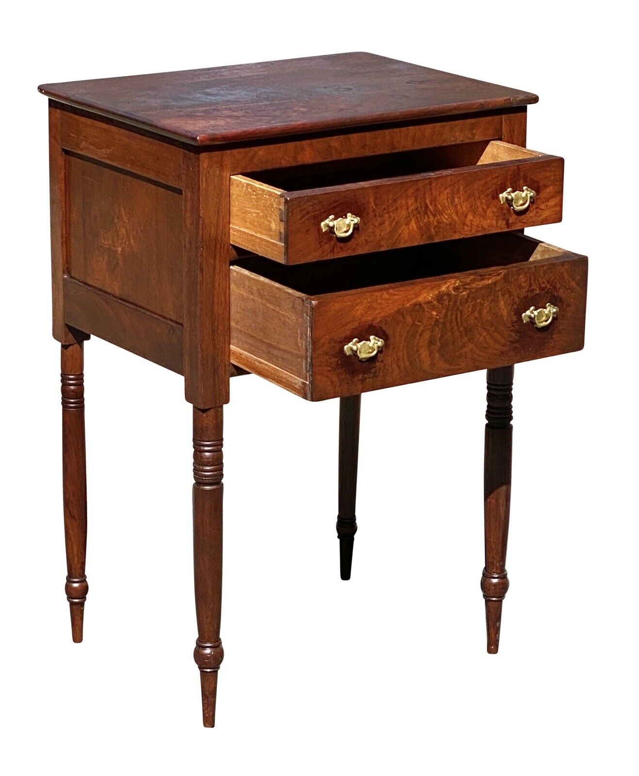 19th C Antique Sheraton Pennsylvania Walnut 2 Drawer Worktable / Nightstand