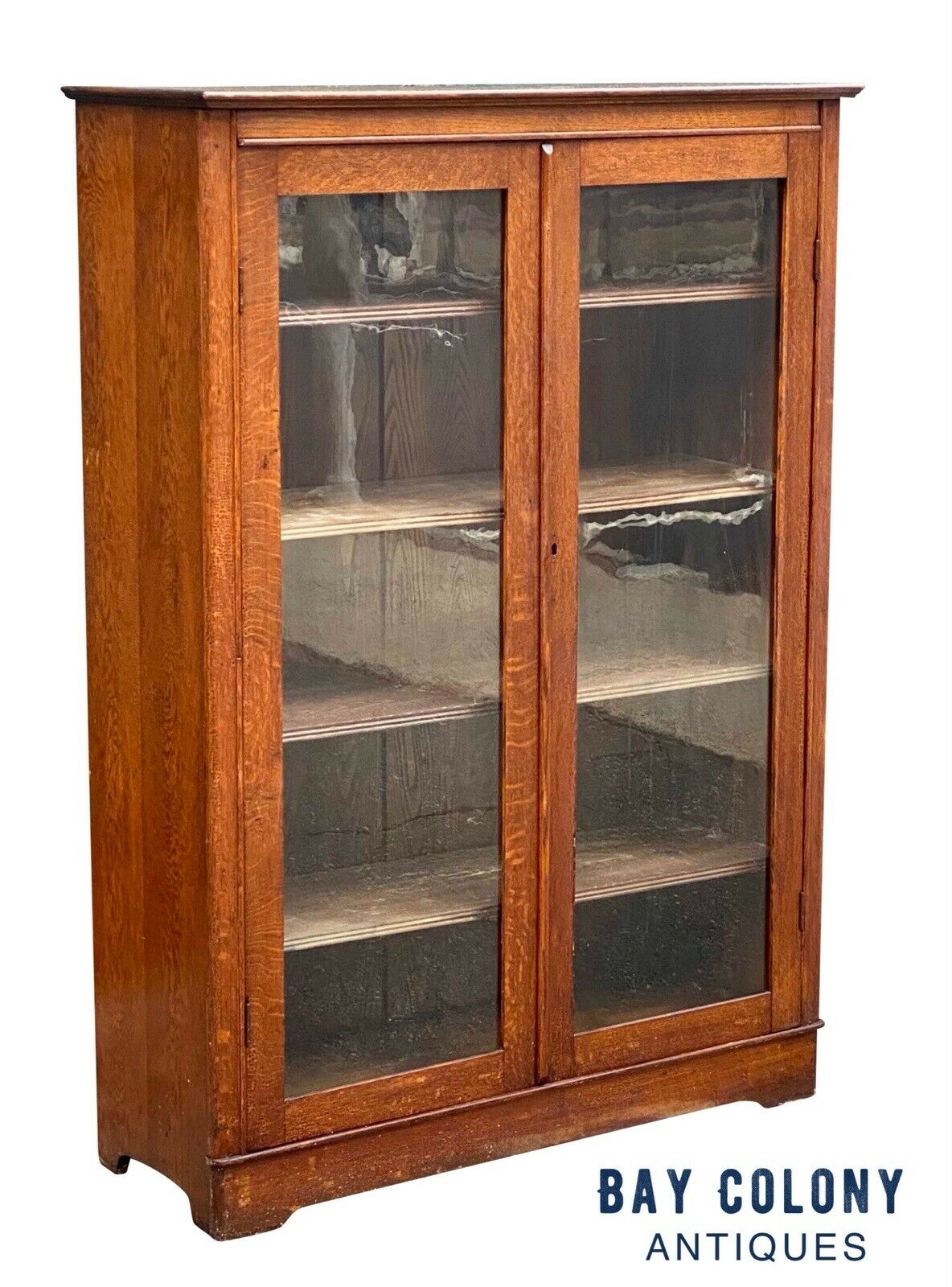 20th C Antique Arts & Crafts Tiger Oak Larkin Double Door Bookcase / Cabinet