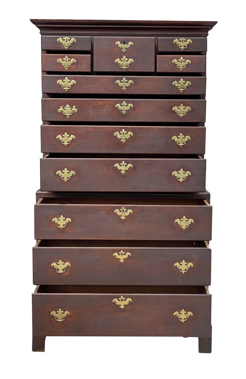 18th C Antique Connecticut Chippendale Tall Chest / Dresser