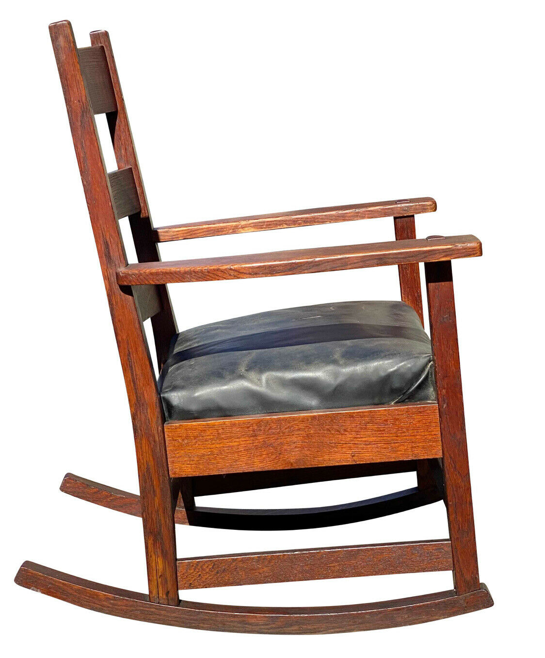 20TH C ANTIQUE ARTS & CRAFTS / MISSION OAK L&JG STICKLEY TIGER OAK ROCKING CHAIR
