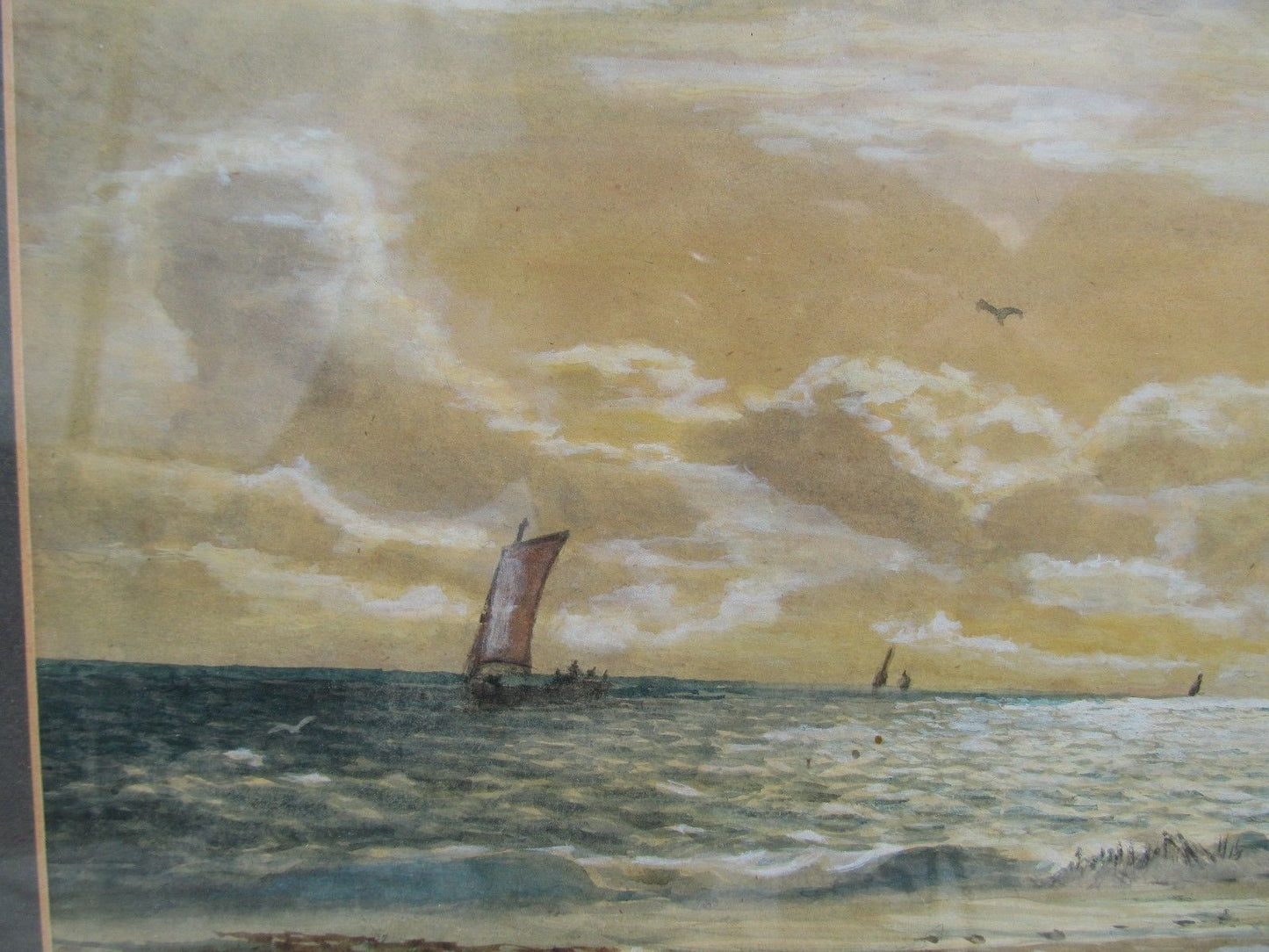 19TH CT 1872 DATED WATERCOLOR MARITIME PAINTING BY SAM BOUGH "THE KELP GATHERS"