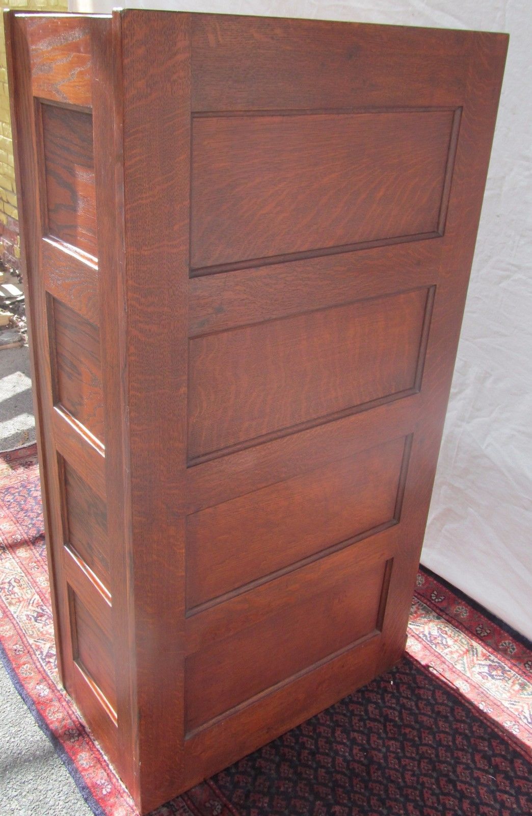 ANTIQUE ARTS & CRAFT OAK RAISED PANEL FILE CABINET WITH 4 OVER 3 DRAWER FORMAT