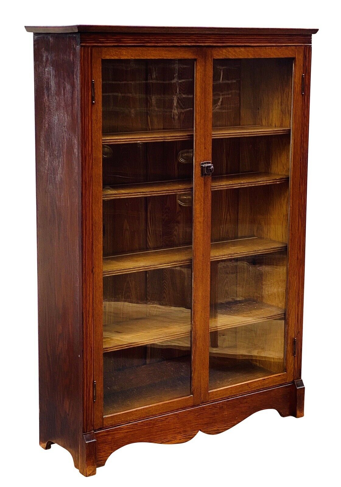 19TH C ANTIQUE VICTORIAN DOUBLE DOOR OAK BOOKCASE / CHINA CABINET