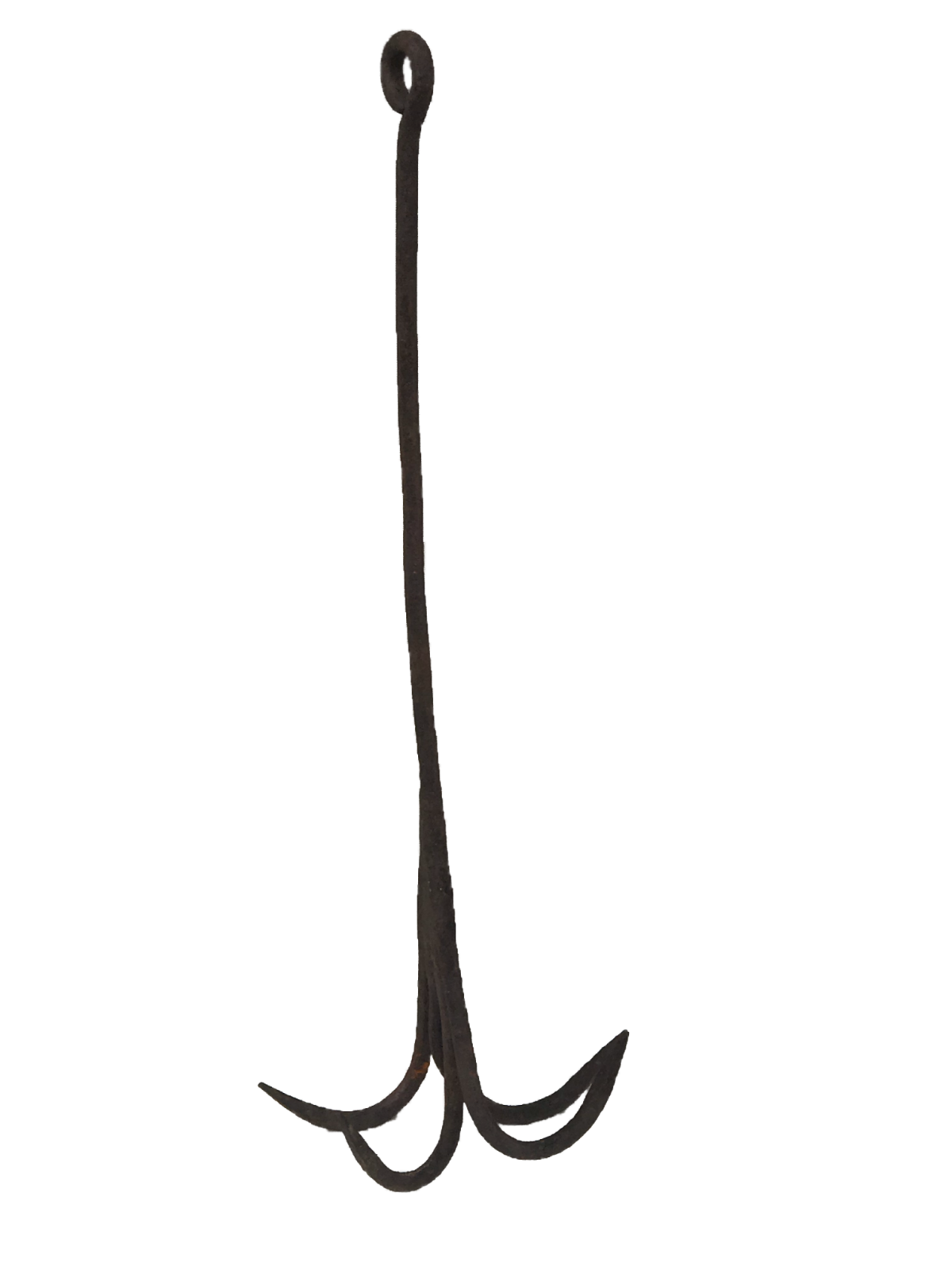 19TH C PRIMITIVE 4 PRONG ANTIQUE WROUGHT CAST IRON GAME HOOK ~ KITCHEN ~ HEARTH